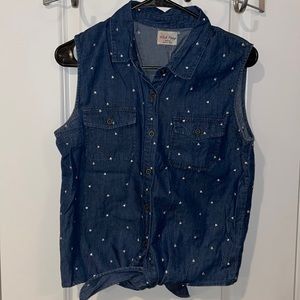 Denim Tank with Embroidery and Tie
